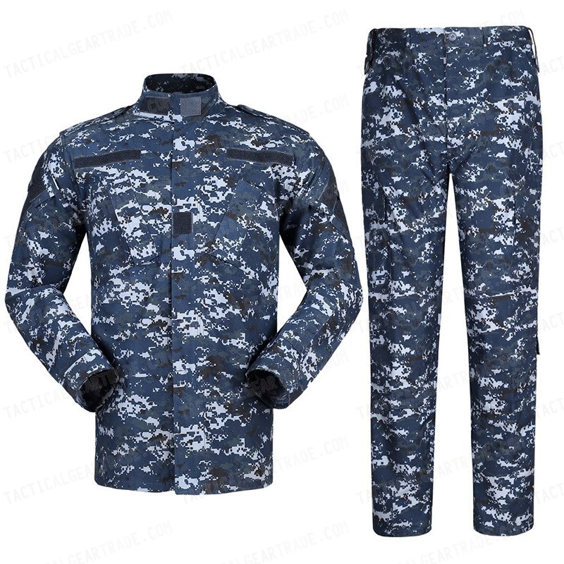 blue camouflage uniform